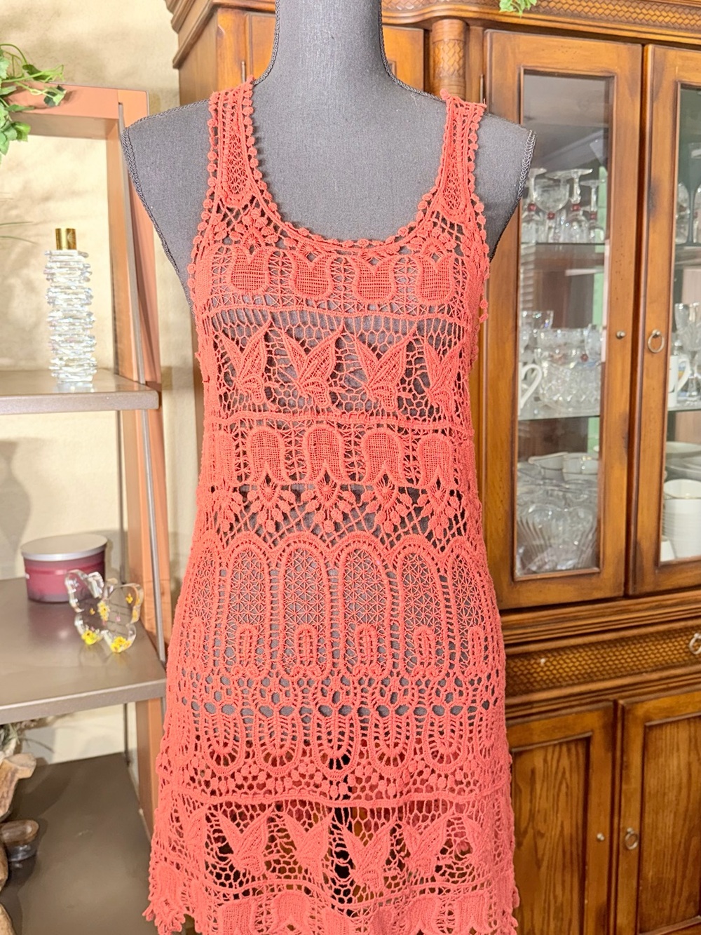Forever 21 Coral Crochet Tank Dress